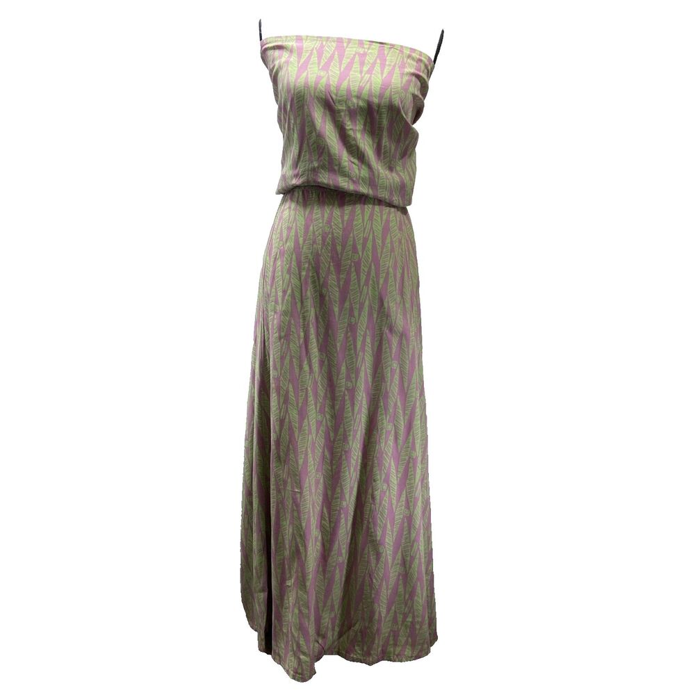 Noa Noa  Maxi Dress Size M Hawaiian Pink Green Batik Wrap Top Resort Vacation